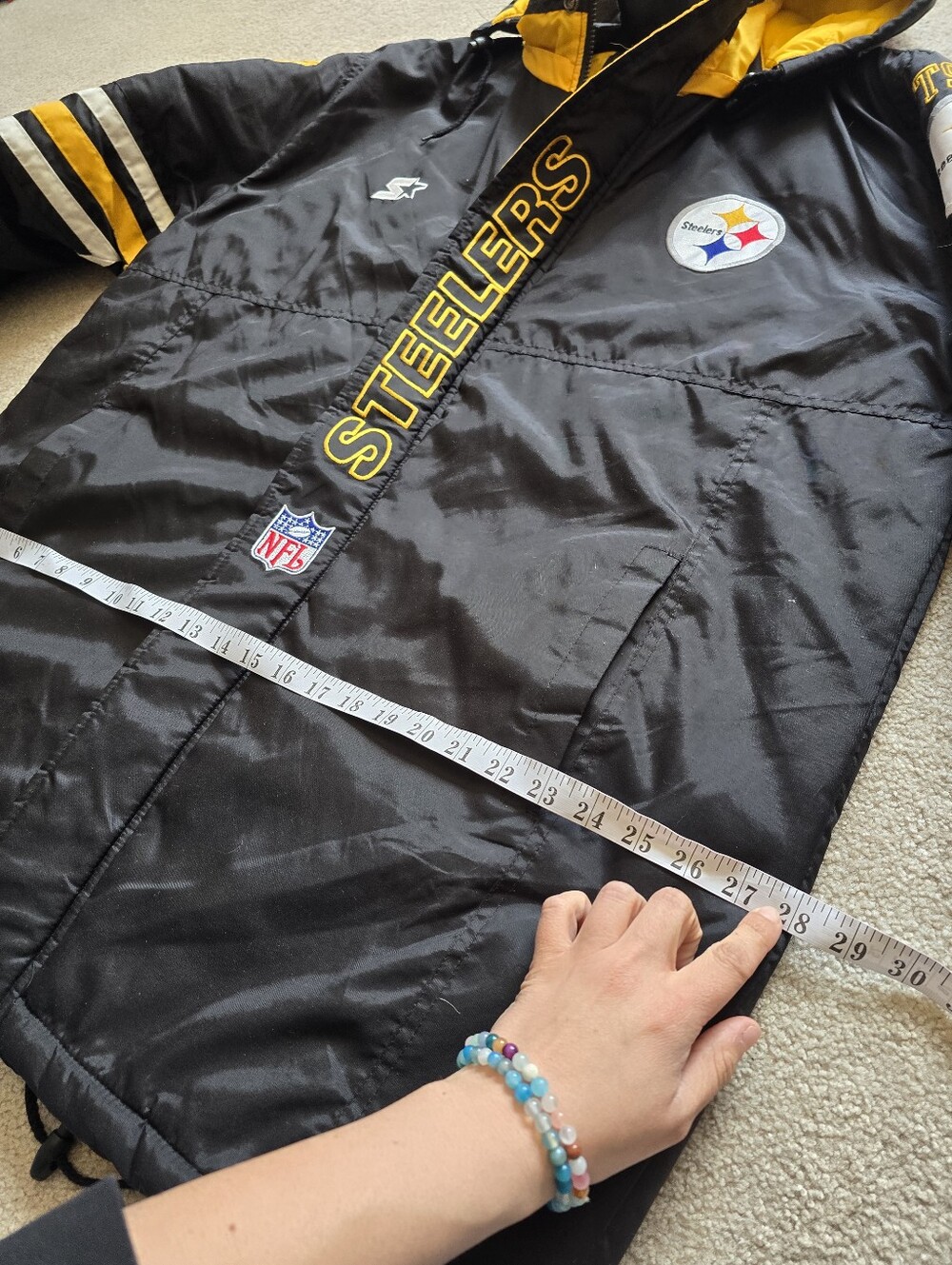 Vintage Starter NFL Pro Line Pittsburgh Steelers Hooded Puffer Jacket XL Rare - Picture 9 of 16